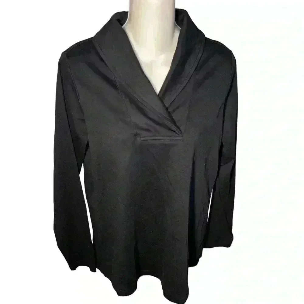 L.L Bean‎ Black V-Neck Collared Shirt, M